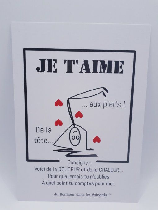 CARTE JE T'AIME DE LA TETE AUX PIEDS + CHAUSSETTES + BONNET POUR LUI