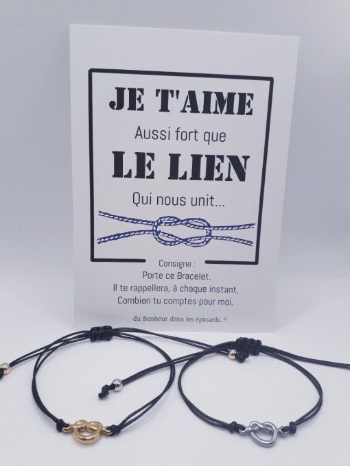 CARTE JE T'AIME AUSSI FORT QUE LE LIEN + 2 BRACELETS NOEUDS