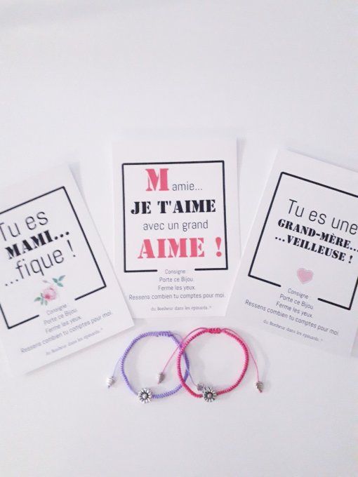 CARTE FETE DES MAMIES au choix + BRACELET FLEUR