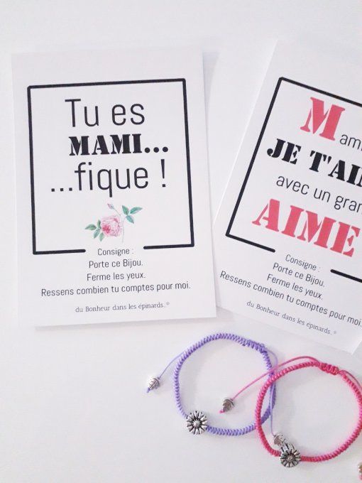 CARTE FETE DES MAMIES au choix + BRACELET FLEUR