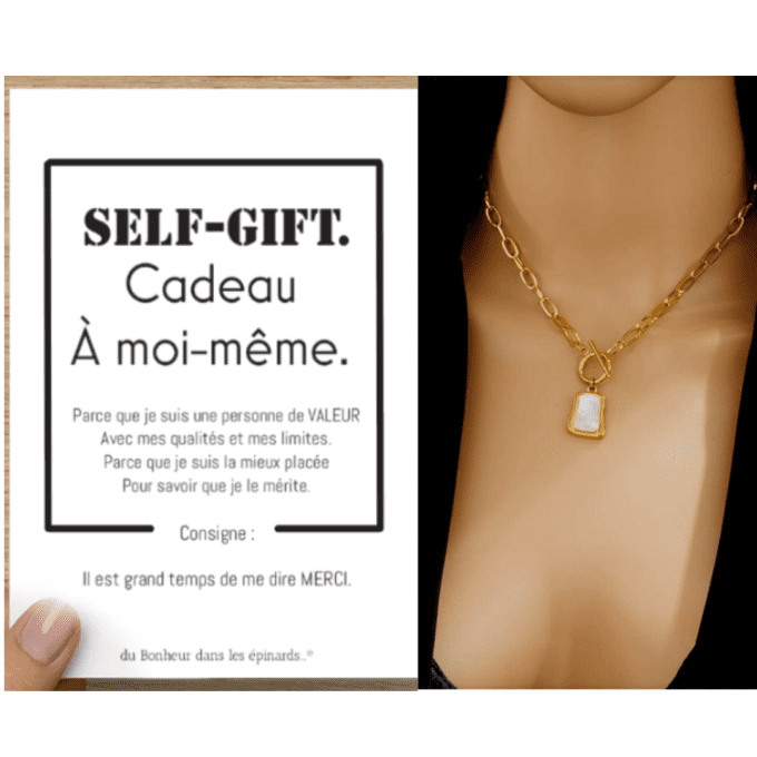 CARTE SELF-GIFT + COLLIER CHAINE DORE -MARS -  D14 