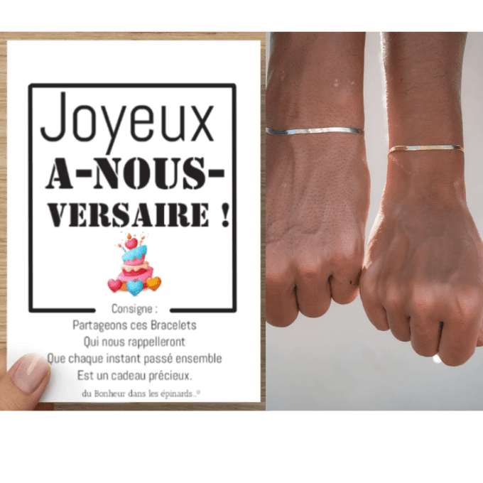 CARTE A-NOUS-VERSAIRE + 2 BRACELETS DE COUPLE