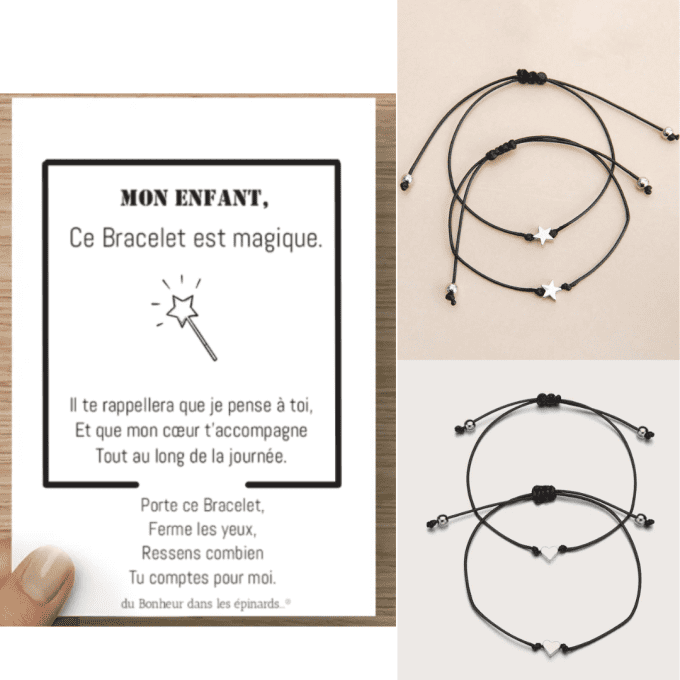 CARTE + 2 à 10 BRACELETS - MON ENFANT - COEUR OU ETOILE - D13 