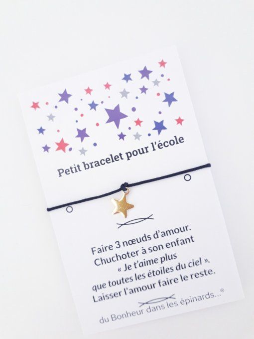 CARTE + 1 BRACELET ETOILE DOREE- POUR L'ECOLE - 20 coloris - D17