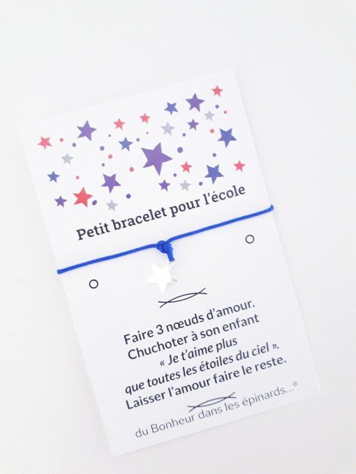 CARTE + 1 BRACELET ETOILE ARGENTEE- POUR L'ECOLE - 20 coloris - D17 